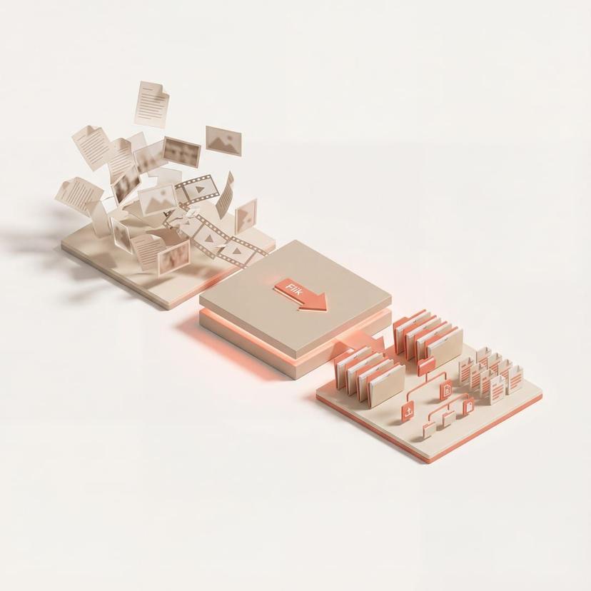 Visualization of chaotic files being organized by Flik