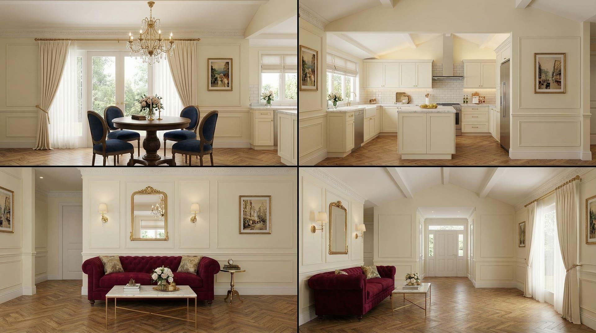 Spatial grid showing room layouts from multiple angles