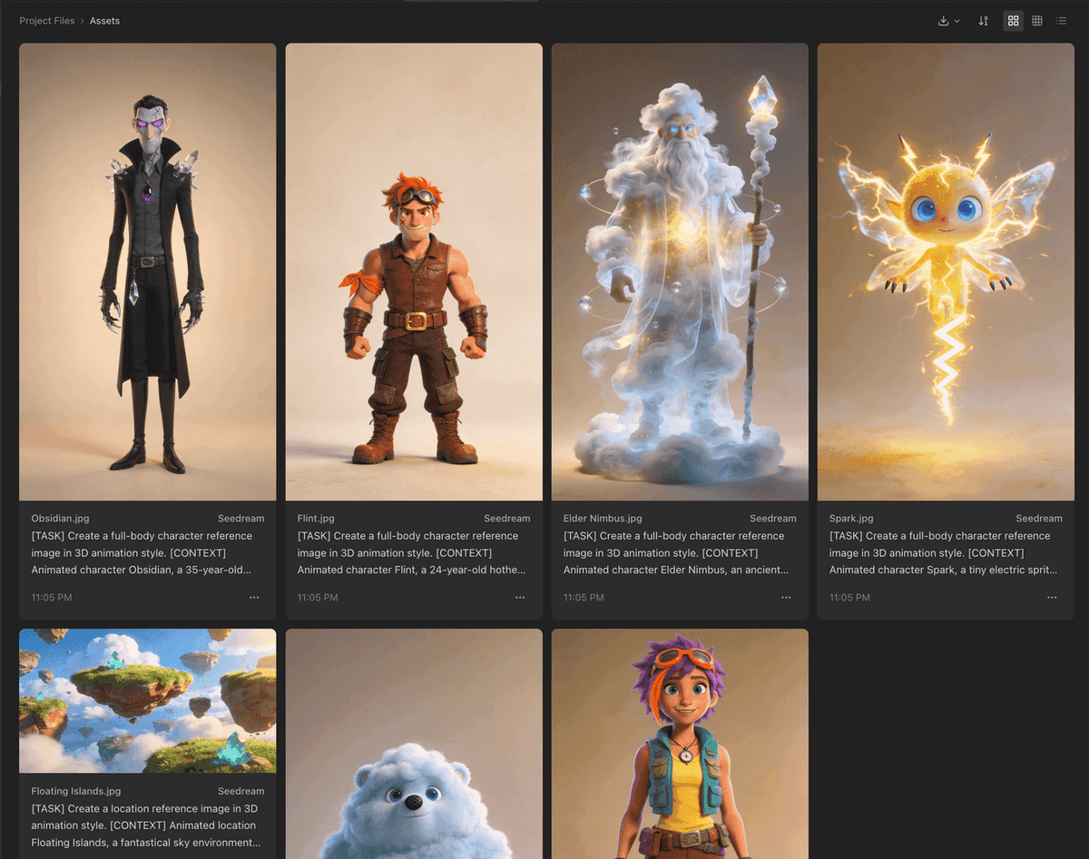 Asset browser showing automatic source tracking and metadata for generated content